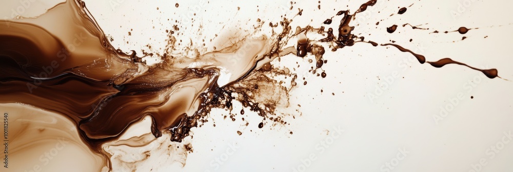 Poster abstract artistic background created from spilled coffee stains and splashes, blending browns and cr
