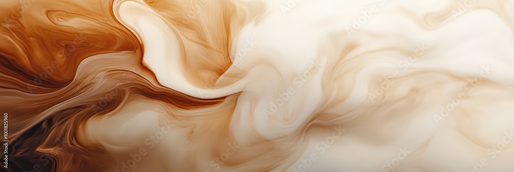 Aufkleber Swirling coffee mixes gracefully with milk, creating a captivating abstract design in a warm, inviting setting. Generative AI