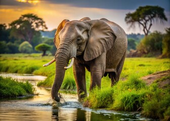 Majestic Elephant Urination in Natural Habitat Showcasing Wildlife Behavior and Ecosystem Dynamics