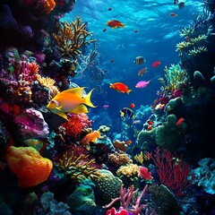 Naklejka premium Captivating tropical fish swimming gracefully through a vibrant coral reef image