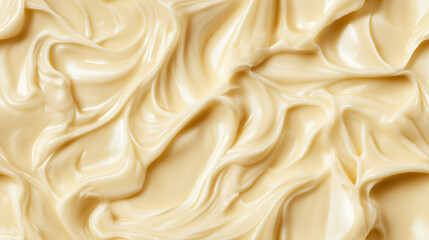 Fototapeta premium a close-up, top-down view, texture background of candle nut paste spread across the frame, filling the image with its pale, creamy color and smooth, thick texture