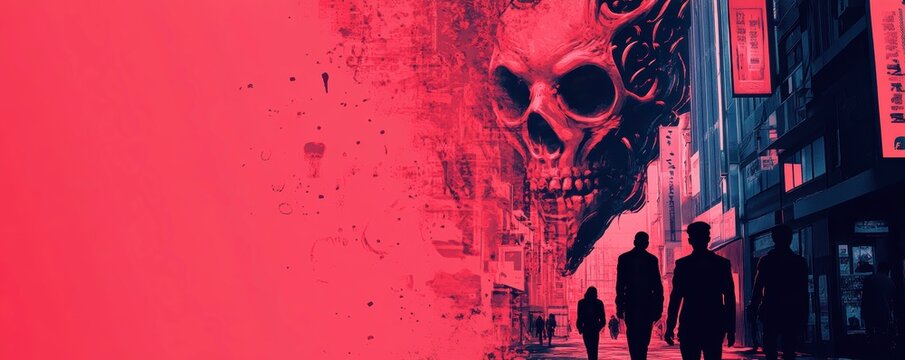 Design an eye-catching graphic showcasing a side view of cryptids blending into modern urban settings Use bold colors and subtle details to convey their mysterious presence in our society., Tilted