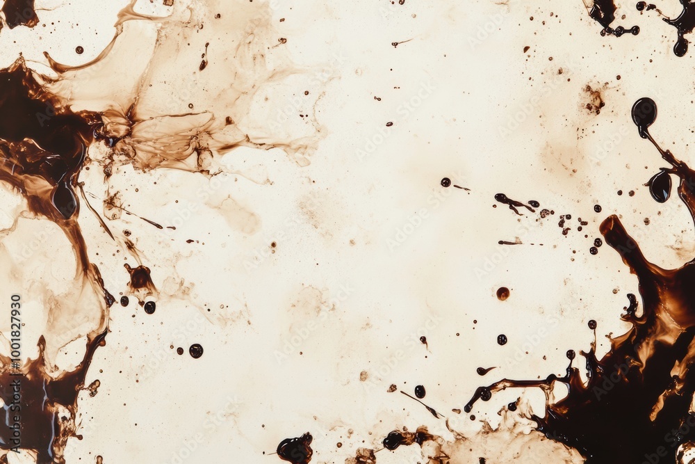 Fototapete Abstract background featuring spilled coffee stains and splashes creating a unique texture on a light canvas. Generative AI