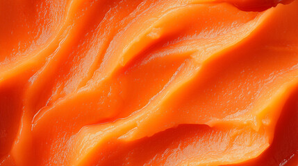 a close-up, top-down view, texture background of carrot-apple puree filling the frame with its bright orange-red color and smooth texture