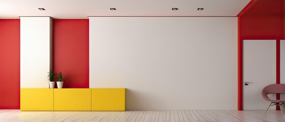 Modern Interior Design with Red, White, and Yellow Accents