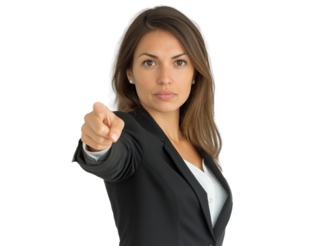 Mulher de negócios apontando o dedo para frente 