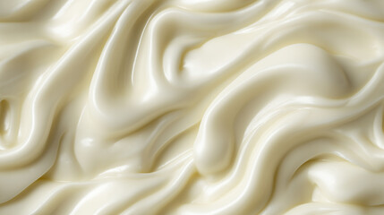Fototapeta premium a close-up, top-down view, texture background of garlic puree spread across the entire frame, featuring its creamy white color and smooth texture