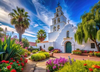 Obraz premium Mission San Diego de Alcala Historic Site in San Diego, California with Beautiful Surroundings