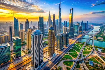 Modern business landscape in the UAE featuring skyscrapers, financial districts, and innovation hubs
