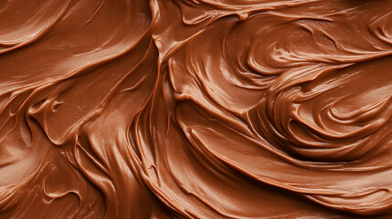 Naklejka premium a close-up, top-down view, texture background of hazelnut paste spread across the frame, filling the image with its deep brown color and creamy, dense texture