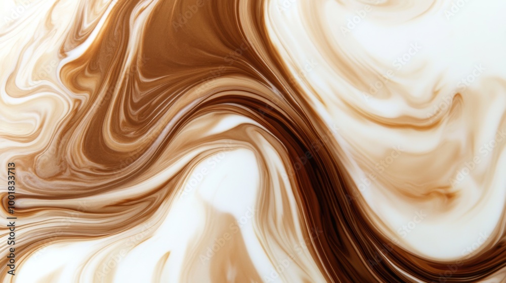 Aufkleber Swirling coffee seamlessly mixes into creamy milk, creating a beautiful abstract pattern in a warm and inviting setting. Generative AI