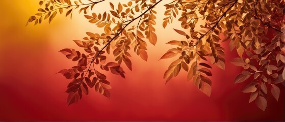 Autumn Leaves Against a Sunset Sky