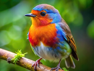 Fototapeta premium Playful Bird With Colorful Feathers Perched on a Branch Against a Vibrant Natural Background