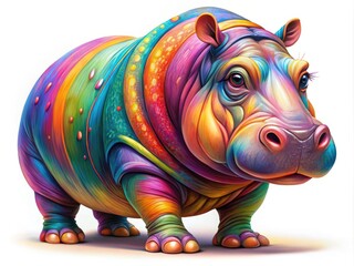 Fototapeta premium Playful Cartoon Hippo Drawing with Colorful Details Ideal for Children's Books and Educational Materials