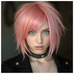 Fototapeta premium Una joven que destaca con su increíble pelo en tonos rosa y naranja.