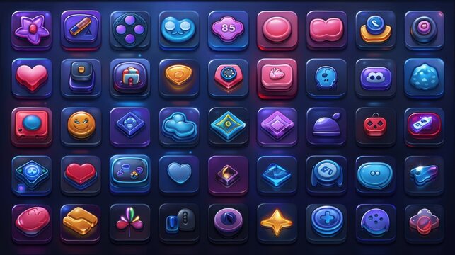 Creative vector design of a mobile app interface with various colorful icons and buttons 