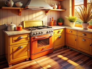 Retro Vintage Stove in Cozy Kitchen Setting with Classic Design and Warm Color Palette for Cooking