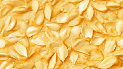Obraz premium a close-up, top-down view, texture background of sunflower seed puree filling the frame with its pale yellow color and creamy texture