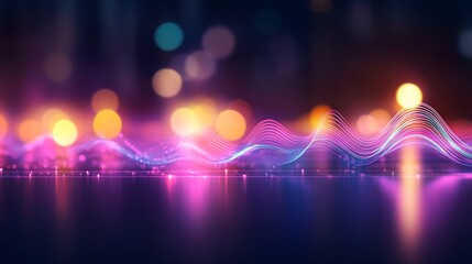 Dynamic waveforms of virtual reality flow across a transparent grid, illuminated in vibrant purple and blue hues, symbolizing the evolving landscape of technology