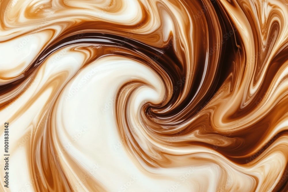 Leinwandbilder Abstract swirling pattern of coffee merging with milk, creating a rich harmony of colors and textures in a dynamic mix. Generative AI