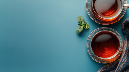 traditional moroccan tea in ornate glass cups, with copy space for text