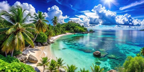 Obraz premium Serene Coastal Paradise: Stunning Views of Pristine Beaches and Crystal Clear Waters in Sunshine