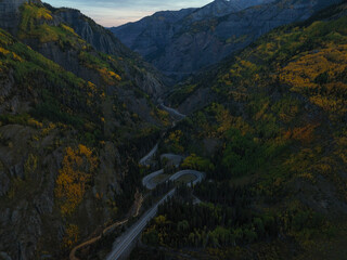 Fall colors along the curvy Million Dollar Highway in Colorado, USA