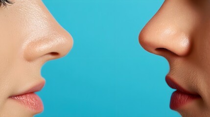 Obraz premium Rhinoplasty results comparison, with side profile showing reduced dorsal hump and refined nasal tip, close-up, Digital Illustration, Photorealistic