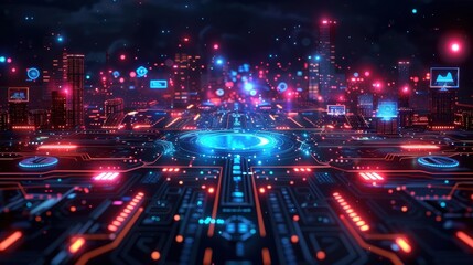 Fototapeta premium Vector illustration of futuristic technology with robots, AI, and cloud computing icons 