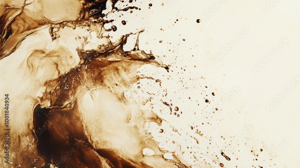 Aufkleber An abstract artistic background showcasing dynamic coffee stains and splashes on a creamy canvas. Generative AI