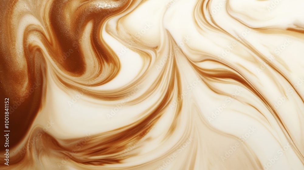 Wall mural Swirling coffee blending into milk creates a mesmerizing dance of colors in a close-up abstract form. Generative AI