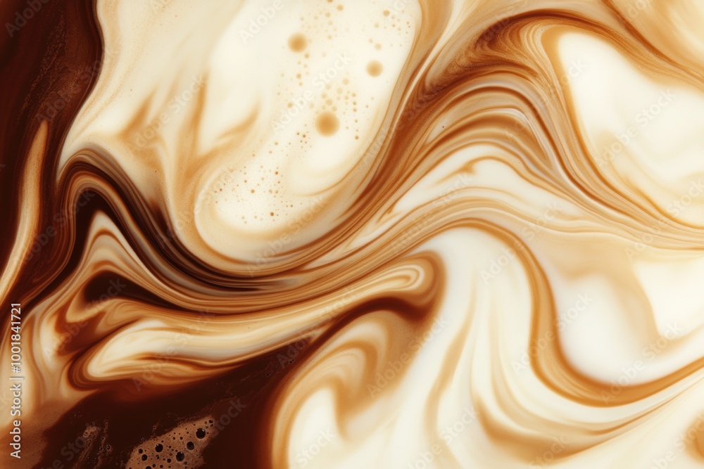 Leinwandbilder Swirling patterns of coffee blending seamlessly into creamy milk creating an abstract dance of colors in a cup. Generative AI