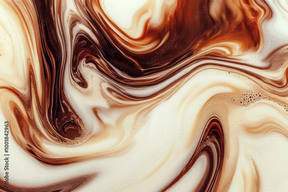 Poster Swirling patterns of coffee merging with milk create a captivating blend of colors in a vibrant abstract representation. Generative AI