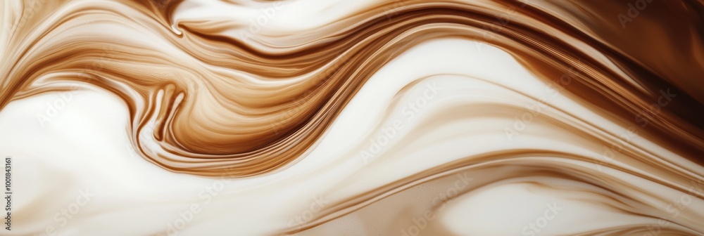Poster swirling coffee blending with milk creates a beautiful abstract pattern in a warm kitchen setting du