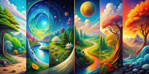 Obraz premium Step Concept Illustrating Progression Through Stages with Abstract Elements and Visual Pathways