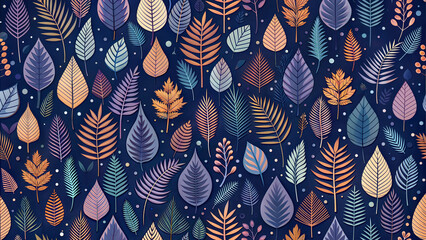 Obraz premium Elegant leaf pattern with various colors on dark navy blue background
