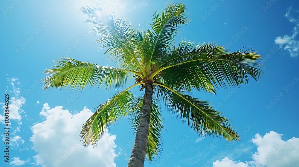 Wall mural majestic palm tree reaching upward toward a brilliant blue sky