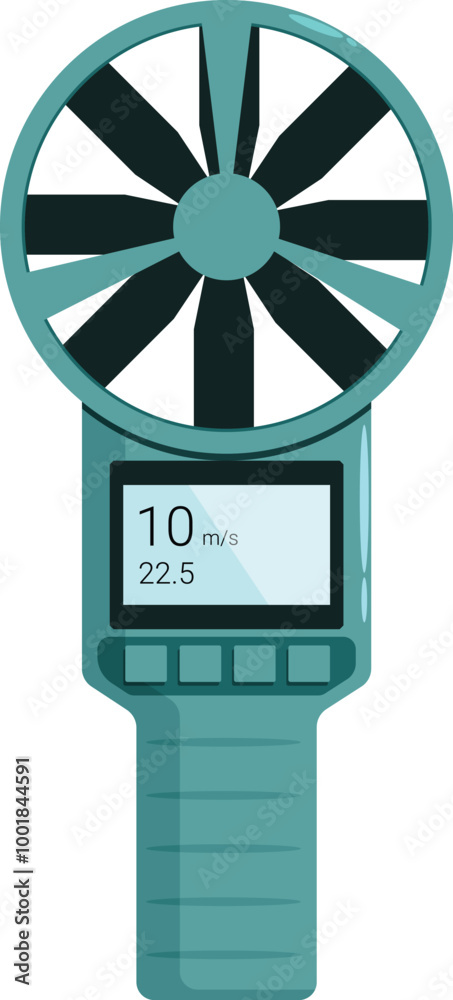 Poster digital anemometer is measuring wind speed and displaying data on screen