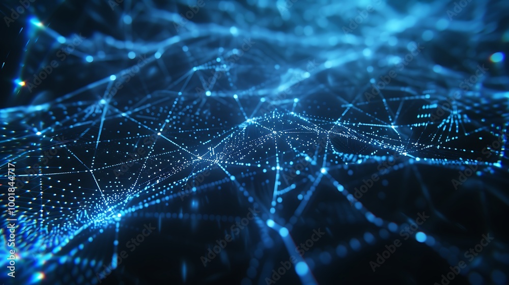 Poster abstract futuristic network of glowing blue particles and sleek lines
