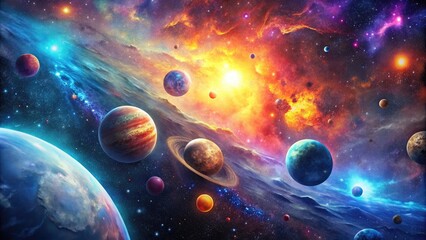 Naklejka premium Stunning Cosmic Space Graphic with Vibrant Colors and Celestial Elements for Creative Projects