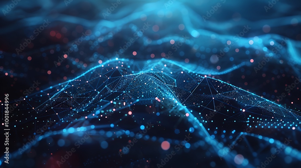 Aufkleber abstract futuristic network of glowing blue particles and sleek lines