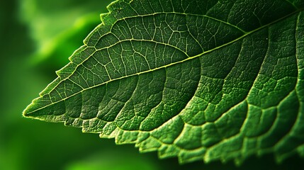Obraz premium Natural beauty of a green leaf captured in close-up with water droplets image