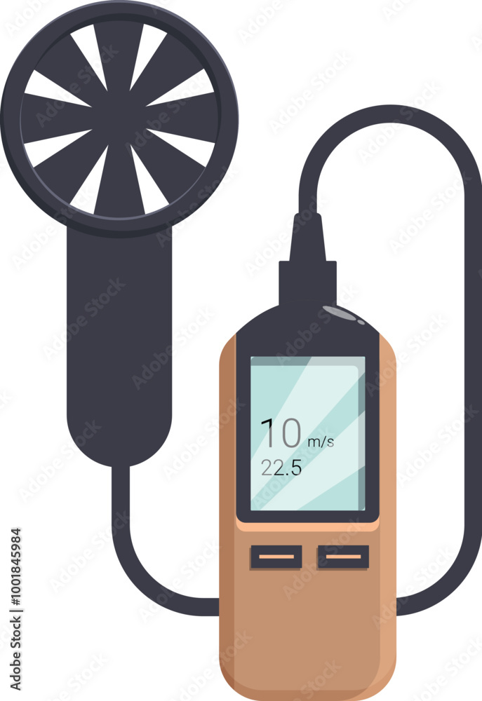 Poster digital anemometer is measuring wind speed and displaying information on the screen