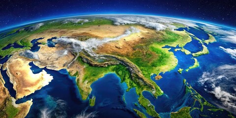 Fototapeta premium Stunning Satellite View of Asia Highlighting Diverse Landscapes and Urban Areas from Space Perspective