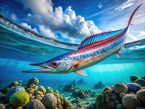 Stunning underwater capture of a majestic oarfish gliding through crystal-clear ocean waters