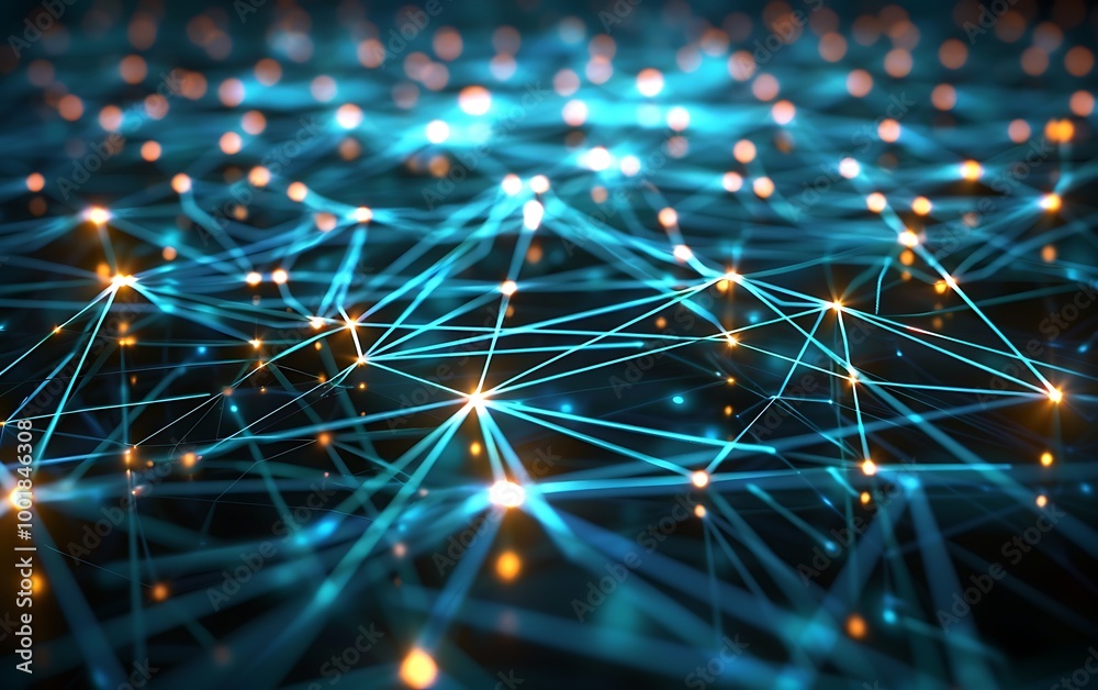 Aufkleber digital concept art of futuristic network matrix with glowing blue nodes
