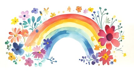 A dazzling and lively watercolor artwork of a rainbow, bursting with vibrant and saturated colors that pop off the page, creating a sense of joy and celebration in the viewer.