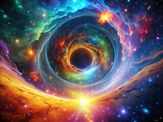 Stunning Visualization of a Wormhole in Space with Vibrant Colors and Cosmic Elements Surrounding It