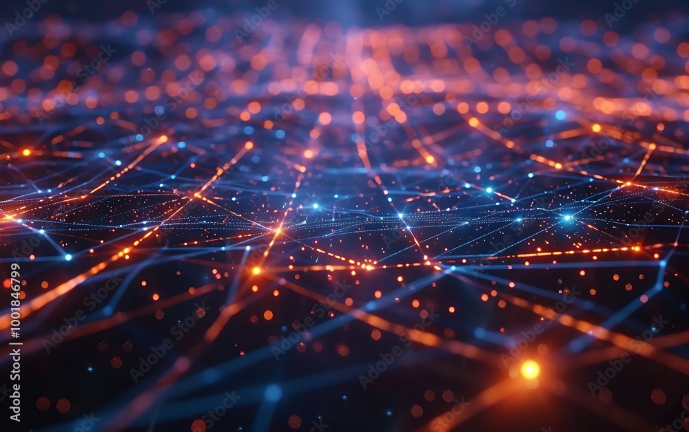 Aufkleber digital concept art of futuristic network matrix with glowing blue nodes