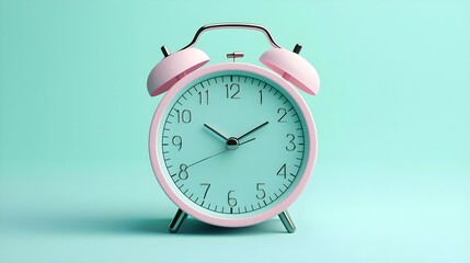 Pink Alarm Clock on Blue Background
